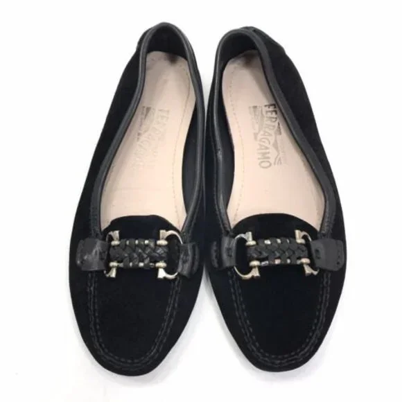 Salvatore Ferragamo Womens Suede Lubiana Driving Loafers Gancini Ornament Size 6